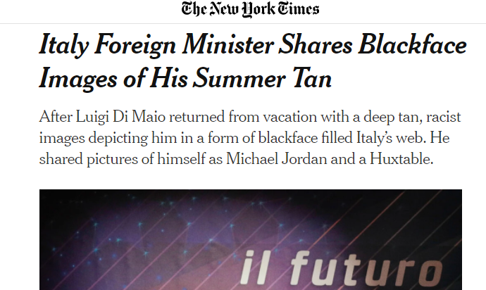 Di Maio abbronzato sotto attacco negli Usa. Il Nyt: “Scherza sul Blackface” Di Maio abbronzato sotto attacco negli Usa. Il Nyt: “Scherza sul Blackface”