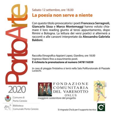 A Porto Ceresio (VA) il reading “La poesia non serve a niente”