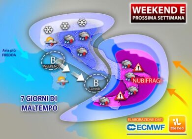 Meteo weekend: torna il maltempo. Attenzione alla neve a bassa quota