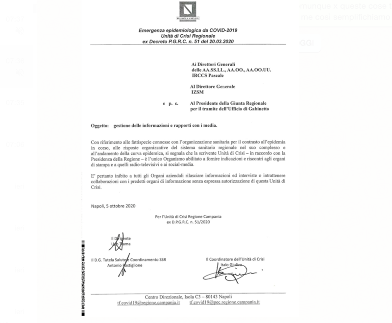 Galleria foto 'Campania mette a tacere i medici. Ecco il documento di De Luca' - foto 1