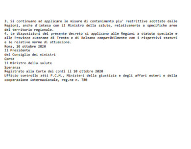 Covid e nuove misure anti-contagio. E’ giallo sulla bozza del nuovo Dpcm