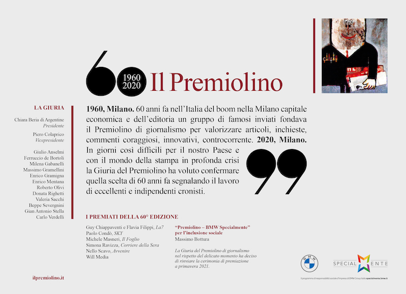 Il “Premiolino” rinvia la cerimonia di premiazione alla primavera 2021 Il “Premiolino” rinvia la cerimonia di premiazione alla primavera 2021