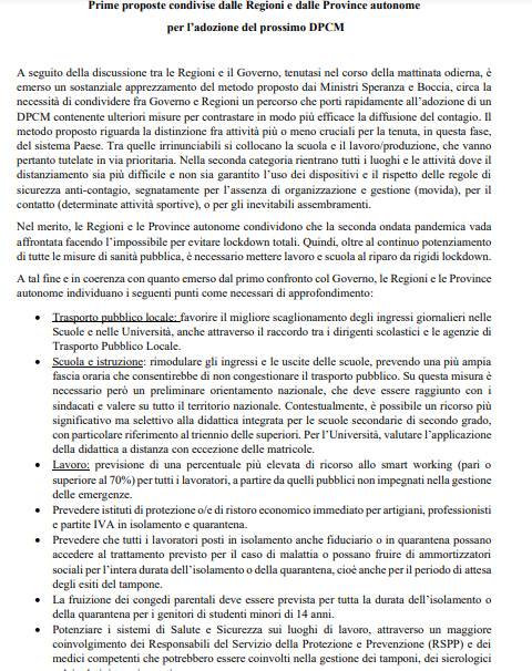 DOCUMENTO GIOVERNO REGIONI DOCUMENTO GIOVERNO REGIONI