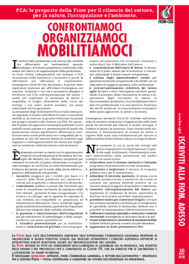 Fca, Fiom: tavolo con il governo per il rilancio del settore auto.Il volantino