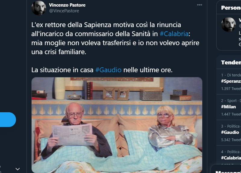 Sanità Calabria, il web si scatena: ‘Gaudio e moglie come Sandra e Raimondo’