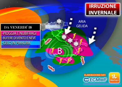 Previsioni meteo: da venerdì si piomba in pieno inverno con freddo e maltempo