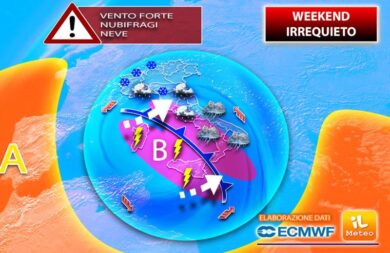 Meteo, neve sulle Alpi sopra i 1300 m. Ciclone verso l’Italia