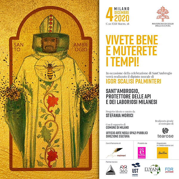 Sant’Ambrogio, murale a Milano per il patrono. FOTO