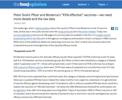 Efficacia vaccino Pfizer e Moderna? Tra 19%-29%, non il 95%. Lo dice il BMJ