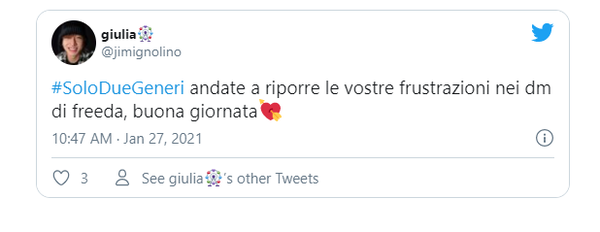 Twitter: guerra tra gli utenti per l’hashtag #SoloDueGeneri Twitter: guerra tra gli utenti per l’hashtag #SoloDueGeneri