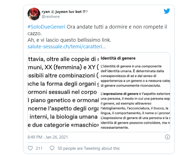 Twitter: guerra tra gli utenti per l’hashtag #SoloDueGeneri Twitter: guerra tra gli utenti per l’hashtag #SoloDueGeneri