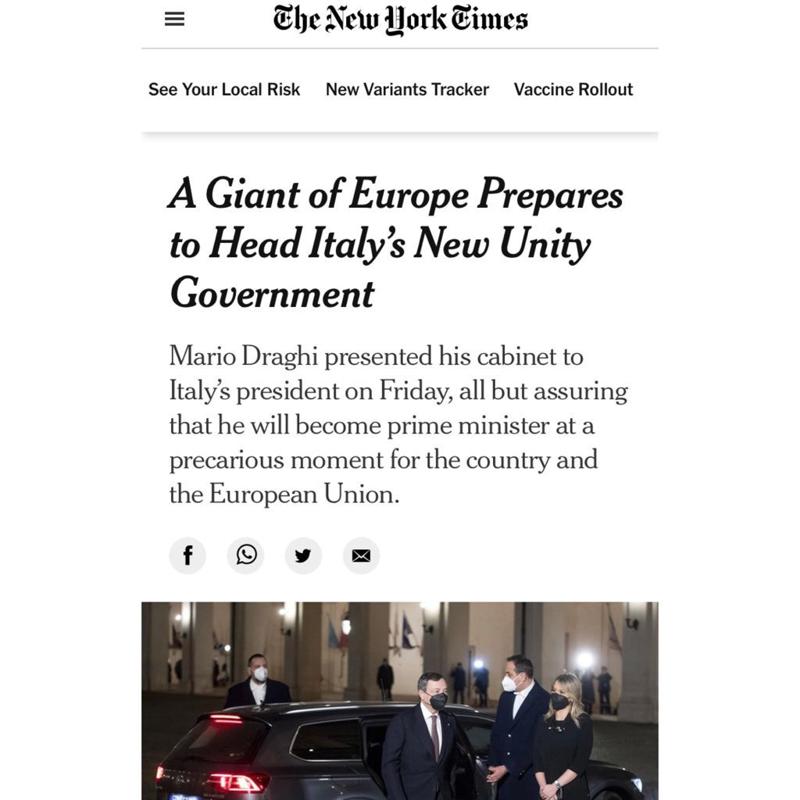 Draghi “un gigante d’Europa” sul Nyt. Così la stampa estera racconta l’Italia Draghi “un gigante d’Europa” sul Nyt. Così la stampa estera racconta l’Italia
