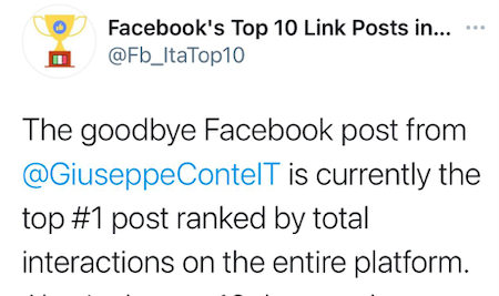 Galleria foto 'Conte, al post di commiato il più alto numero di interazioni su tutta Facebook' - foto 1