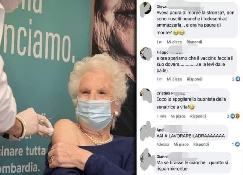 Covid, Liliana Segre si vaccina. Insulti e minacce di morte sui social Covid, Liliana Segre si vaccina. Insulti e minacce di morte sui social
