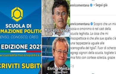 Scuola Lega, locandina con Mentana. Lui si arrabbia: “Togliete la mia foto”
