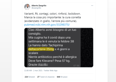 Covid, Zangrillo “boccia” il cortisone. Like di Burioni, dubbi degli utenti