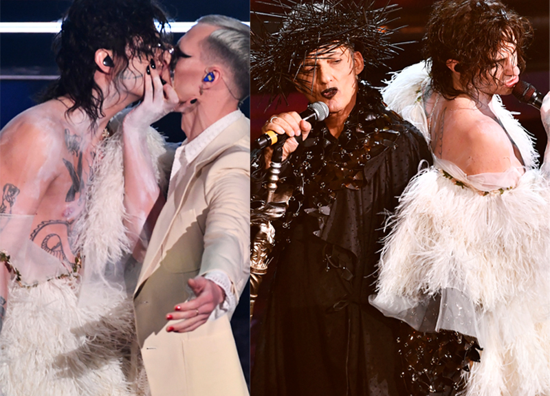 Sanremo 2021, Achille Lauro: bacio con Boss Doms e duetto punk con Fiorello Sanremo 2021, Achille Lauro: bacio con Boss Doms e duetto punk con Fiorello