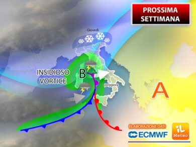 Meteo, da lunedì vortice insidioso: pioggia e temporali su mezza Italia