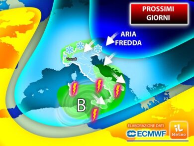 Previsioni meteo: nuova ondata fredda.Forti temporali al Sud, rischio grandine