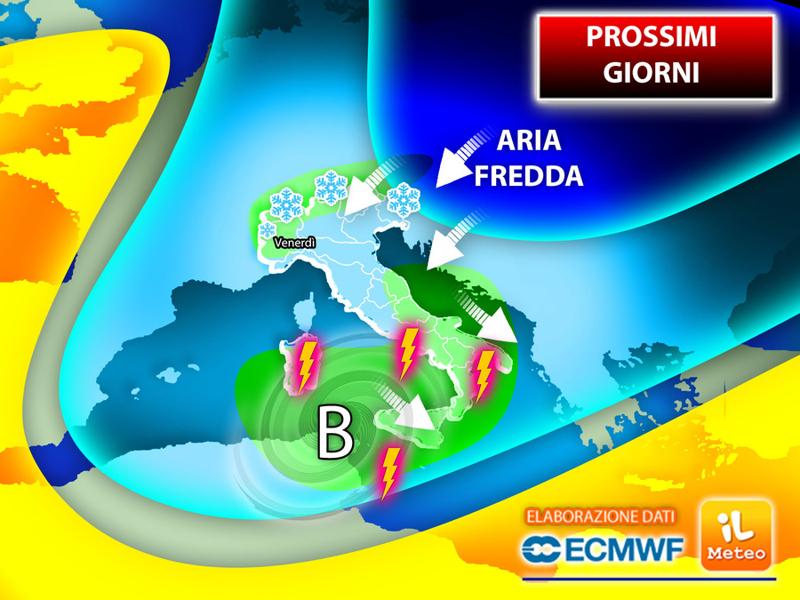 Previsioni meteo: nuova ondata fredda.Forti temporali al Sud, rischio grandine Previsioni meteo: nuova ondata fredda.Forti temporali al Sud, rischio grandine