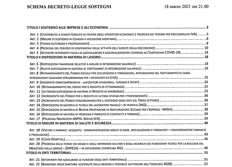 Galleria foto 'Decreto Sostegni del governo. Anteprima di Affaritaliani.it: IL TESTO' - foto 1