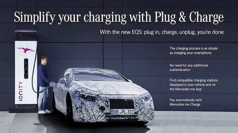 Mercedes EQS, con Plug & Charge la ricarica diventa seplice