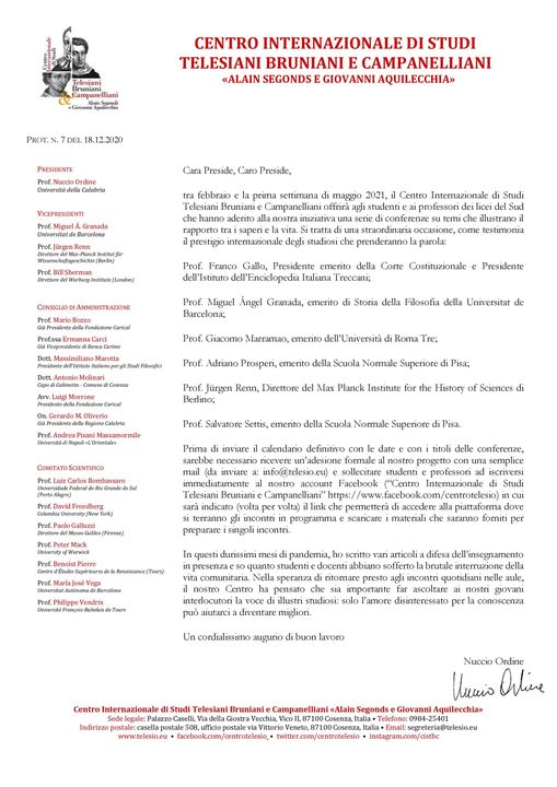Ciclo di incontri culturali: “I saperi e la vita”, Università della Calabria Ciclo di incontri culturali: “I saperi e la vita”, Università della Calabria