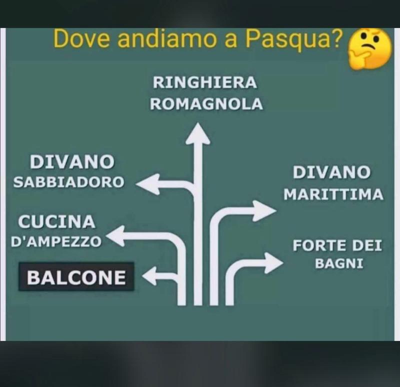 “Pasqua, Ringhiera Romagnola o Divano Sabbiadoro? Il balcone”. Ironia del web “Pasqua, Ringhiera Romagnola o Divano Sabbiadoro? Il balcone”. Ironia del web