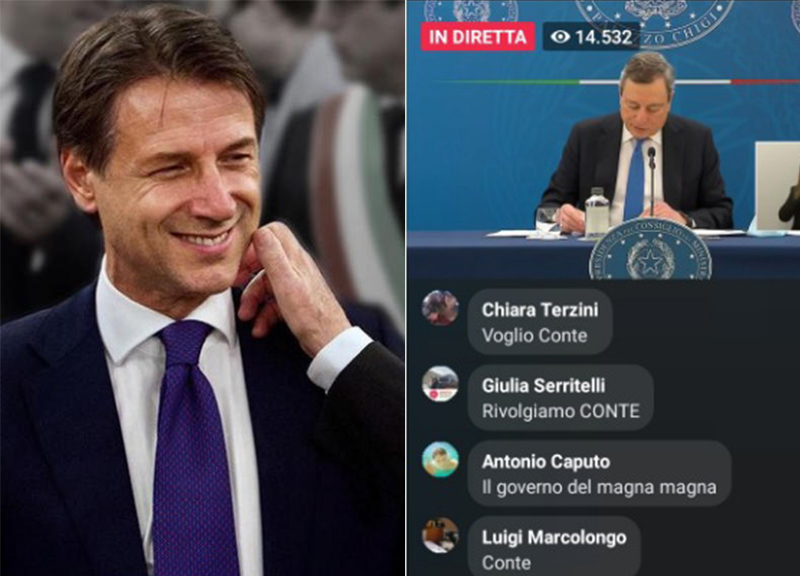 Conferenza Draghi, rivolta web durante la diretta: “Rivogliamo Conte” Conferenza Draghi, rivolta web durante la diretta: “Rivogliamo Conte”