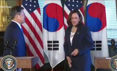 Usa, Kamala si pulisce la mano dopo averla stretta al presidente della Sud Cor