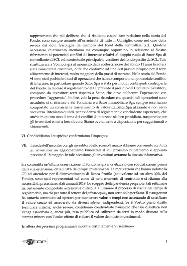 Sator, i bankers replicano ai quotisti: no ad attacchi pretestuosi su Profilo Sator, i bankers replicano ai quotisti: no ad attacchi pretestuosi su Profilo