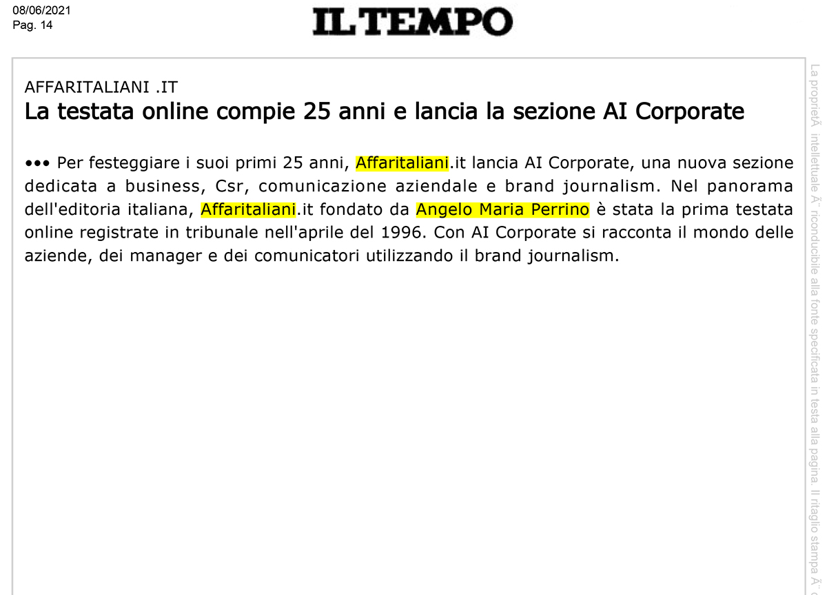 Affari Italiani fa notizia: la rassegna stampa sui 25 anni e AI Corporate Affari Italiani fa notizia: la rassegna stampa sui 25 anni e AI Corporate