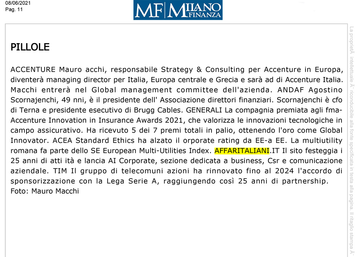 Affari Italiani fa notizia: la rassegna stampa sui 25 anni e AI Corporate Affari Italiani fa notizia: la rassegna stampa sui 25 anni e AI Corporate