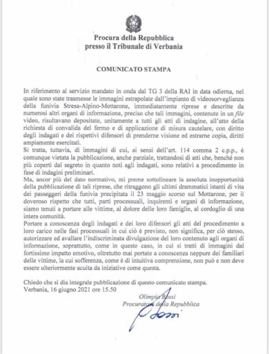 Funivia Mottarone, spunta il video dello schianto ma la procura: “Rimuovetelo”