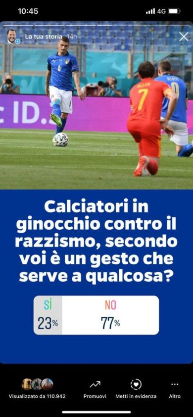 Razzismo, Salvini: “Non si batte con inginocchiamenti a favore di telecamera”