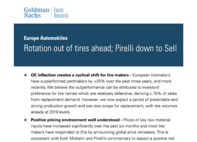 Pirelli,Goldman raccomanda il “sell”: 4 ragioni per non tenerla in portafoglio