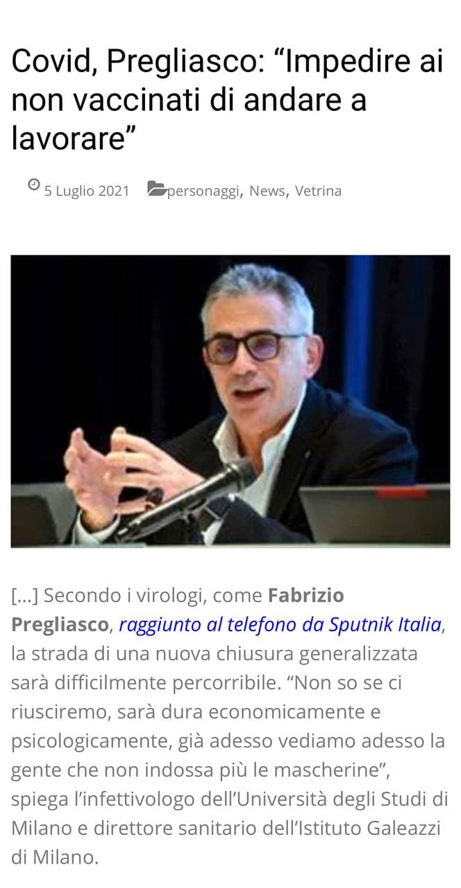 PREGLIASCO “SOLO I VACCINATI POTRANNO LAVORARE– Il tg VERO GIORNALE PREGLIASCO “SOLO I VACCINATI POTRANNO LAVORARE– Il tg VERO GIORNALE