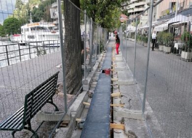 Como, il cantiere delle paratie prosegue nonostante il maltempo