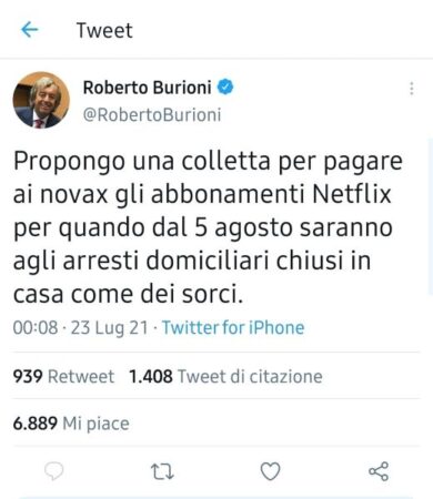 A Roberto Burioni, che disse ai non vaccinati: “Chiusi in casa come sorci”