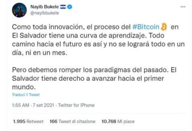 El Salvador, Bitcoin moneta legale: primo giorno. Il Governo ne acquista 200
