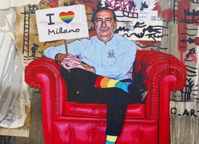 Navigli, Tv Boy ritrae il sindaco Giuseppe Sala nel murale “I Love Milano”