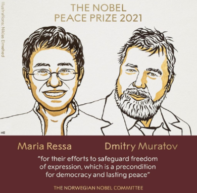 Nobel per la Pace a Maria Ressa e Dmitry Muratov per la libertà d’espressione