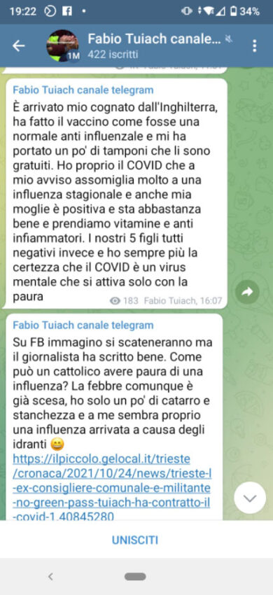 No Green Pass – Chi è Fabio Tuiach, positivo al Covid: “Sembra un’influenza”