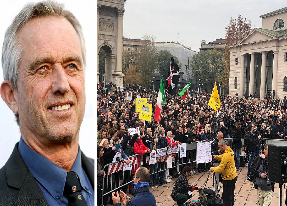 Milano, migliaia di No Vax per Kennedy jr: “Il Green pass è un colpo di Stato” Milano, migliaia di No Vax per Kennedy jr: “Il Green pass è un colpo di Stato”