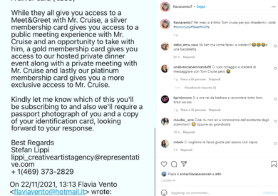 Flavia Vento e Tom Cruise insieme: 5 mesi di corteggiamento, ma era una truffa