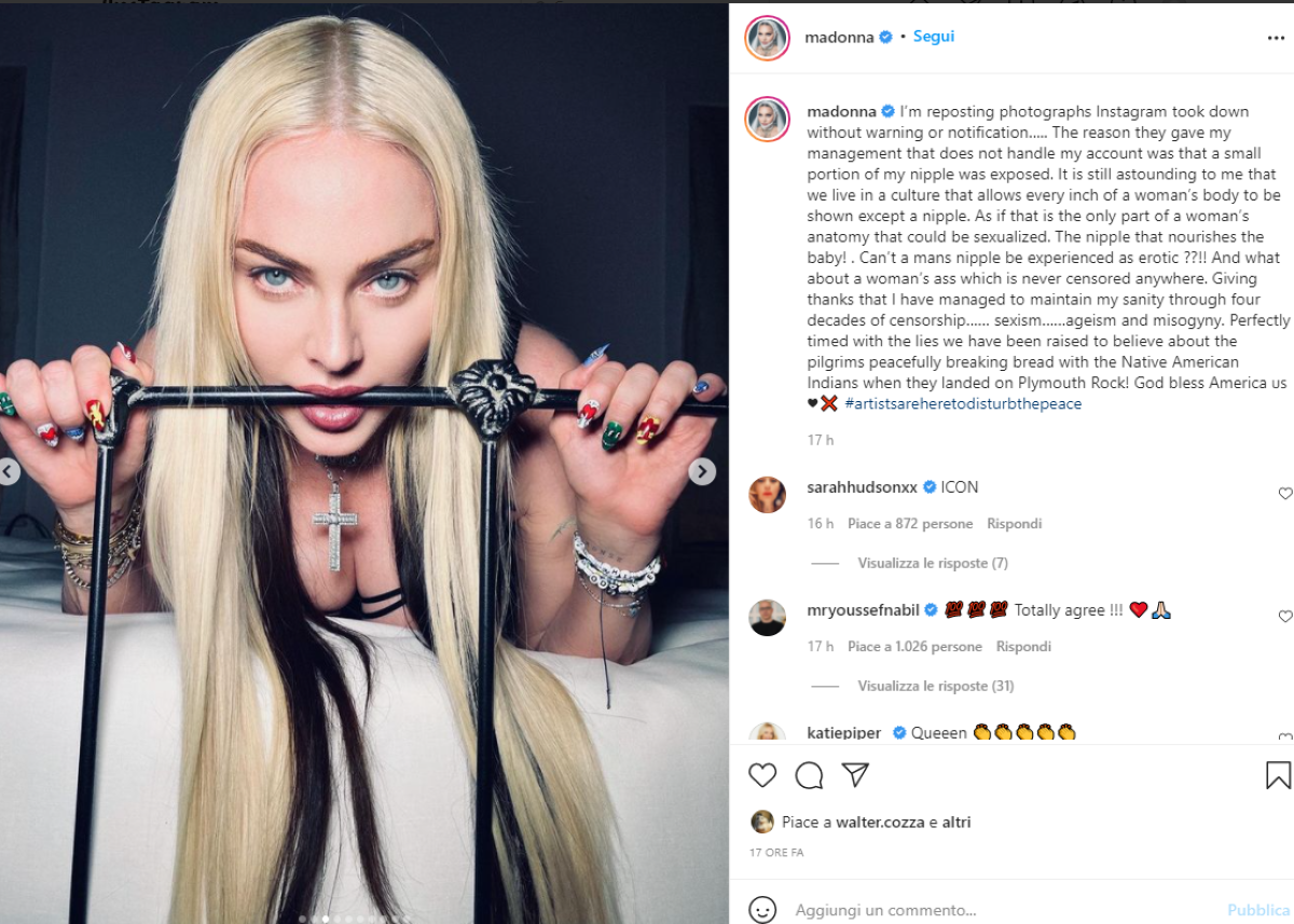 Madonna, Instagram la censura ma i fan non la difendono: anzi la insultano Madonna, Instagram la censura ma i fan non la difendono: anzi la insultano