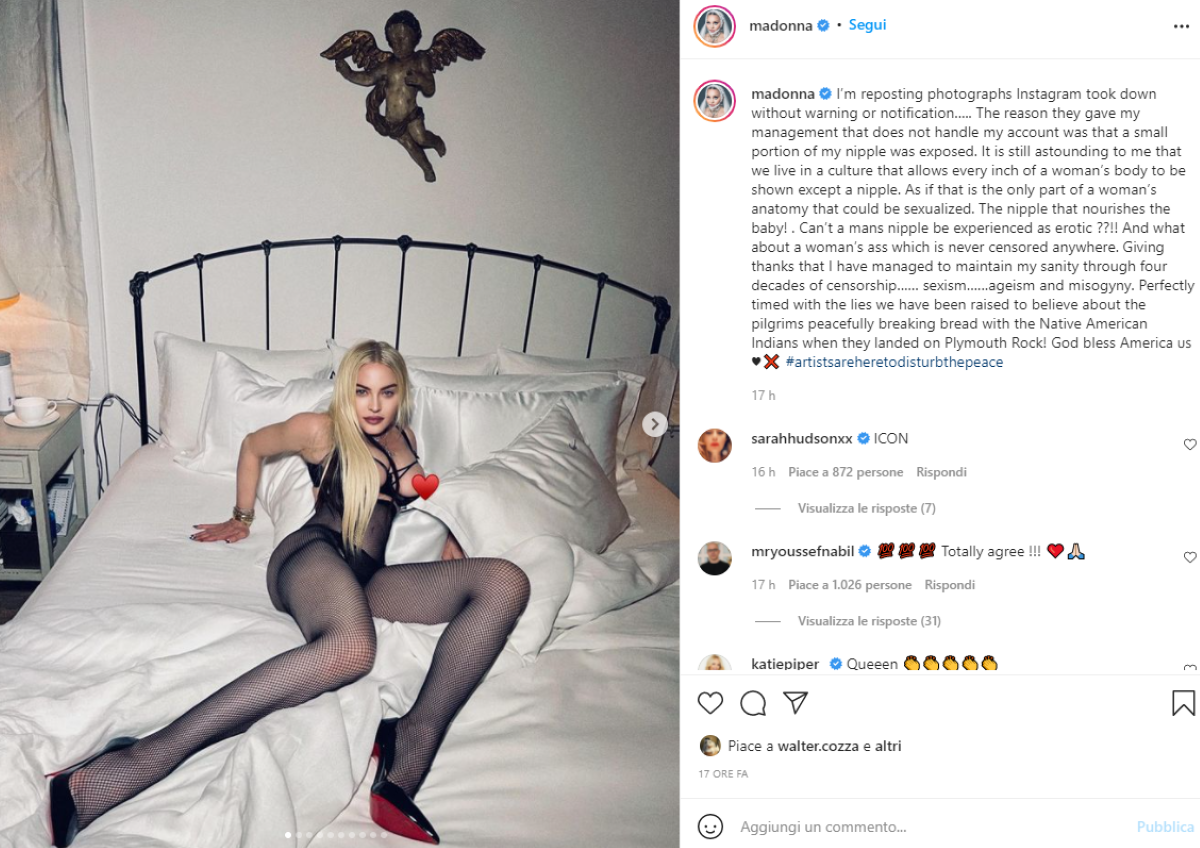 Madonna, Instagram la censura ma i fan non la difendono: anzi la insultano Madonna, Instagram la censura ma i fan non la difendono: anzi la insultano