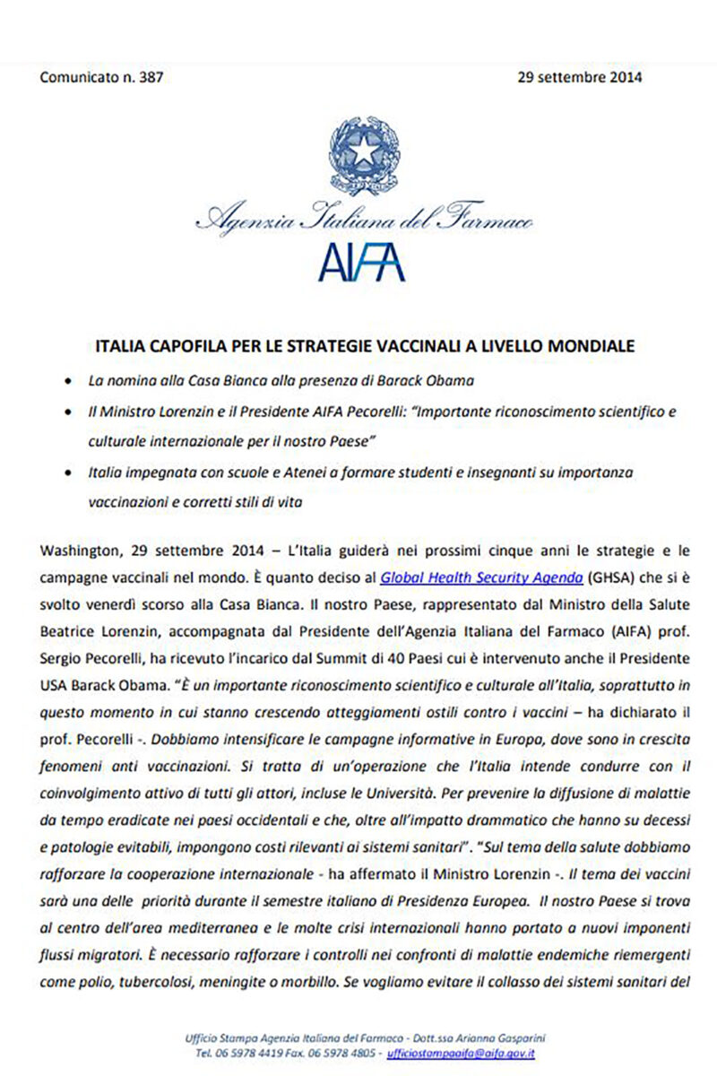 “Sul vaccino Italia capofila”: un documento del 2014 alimenta i complottismi