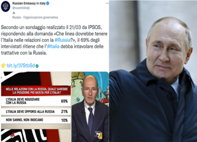 Guerra Ucraina, ambasciata russa in Italia rilancia sondaggi Pagnoncelli-La7