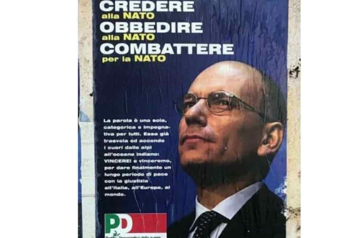Ucraina, a Roma Letta paragonato a Mussolini. I manifesti fake deridono il Pd